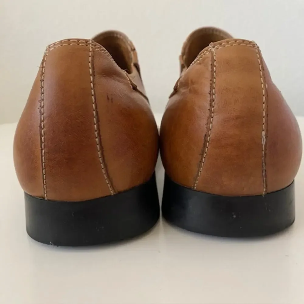 Aldo Loafers Cognac Brown Leather Slip-On Side Stretch Men's 41 (US 8)‎